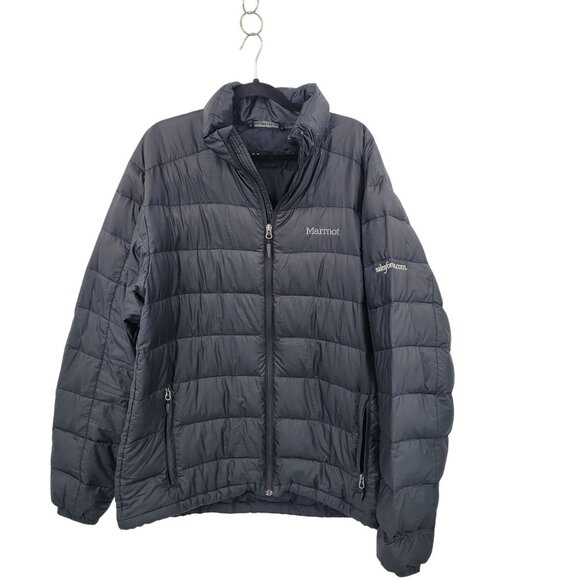 Marmot Mens 800 Fill Power Down Jacket Sz XL Black Goose Down Lightweight Warm - Picture 1 of 14
